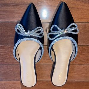 Black Express slide sandals with sparkly bow